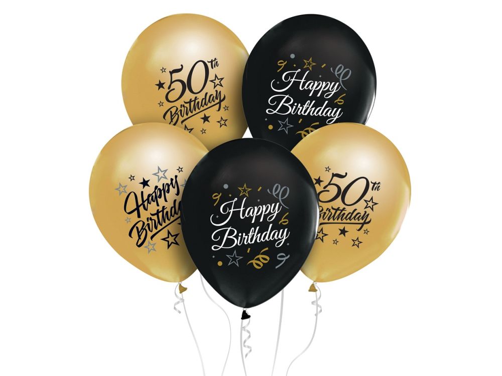 Latex balloons - GoDan - Happy Birthday, number 50, 5 pcs.