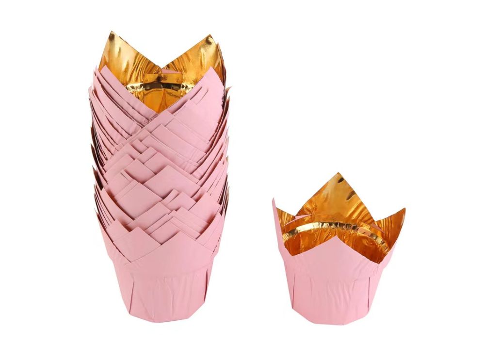 Tulip baking cups - pink-gold, 50 pcs.