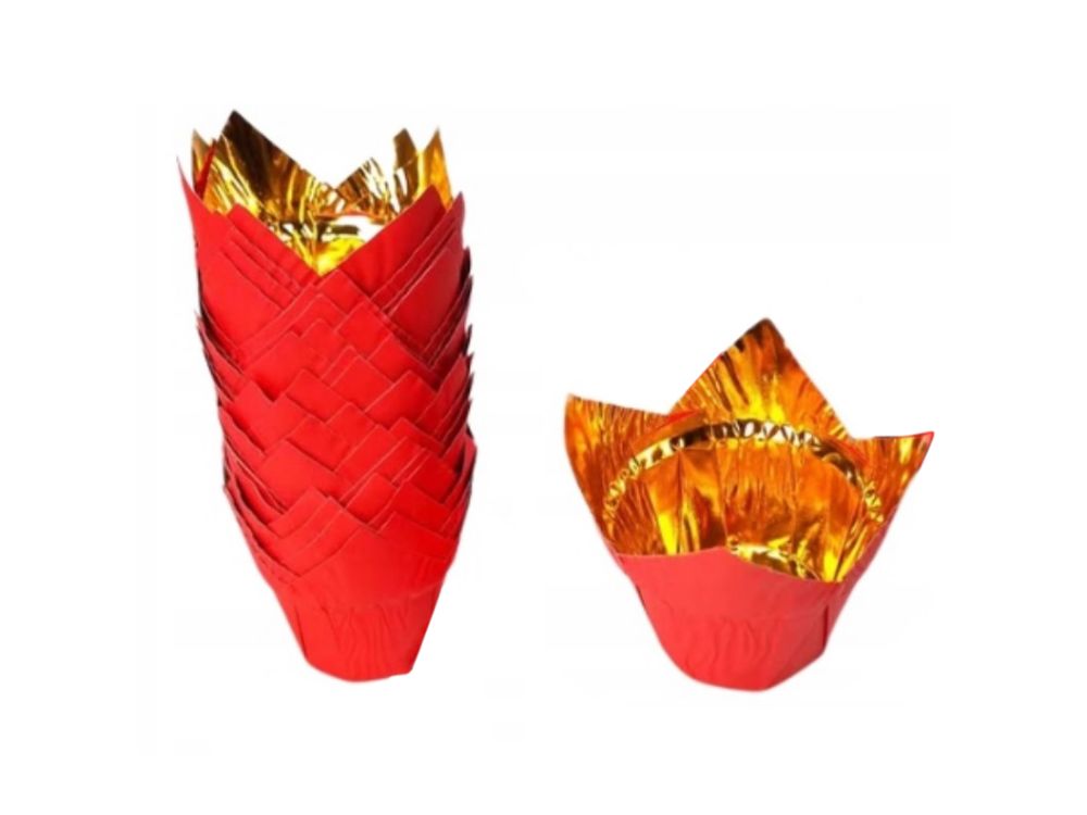 Tulip baking cups - red-gold, 50 pcs.