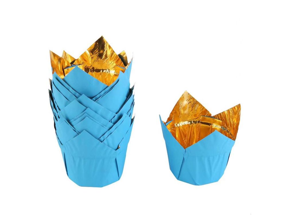 Tulip baking cups - blue-gold, 50 pcs.