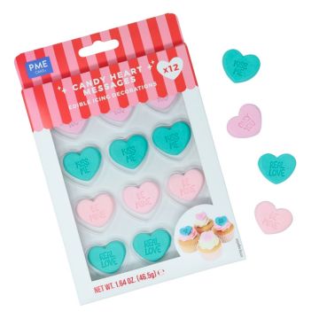 Ozdoby cukrowe walentynkowe Candy Hearts - PME - 12 szt.