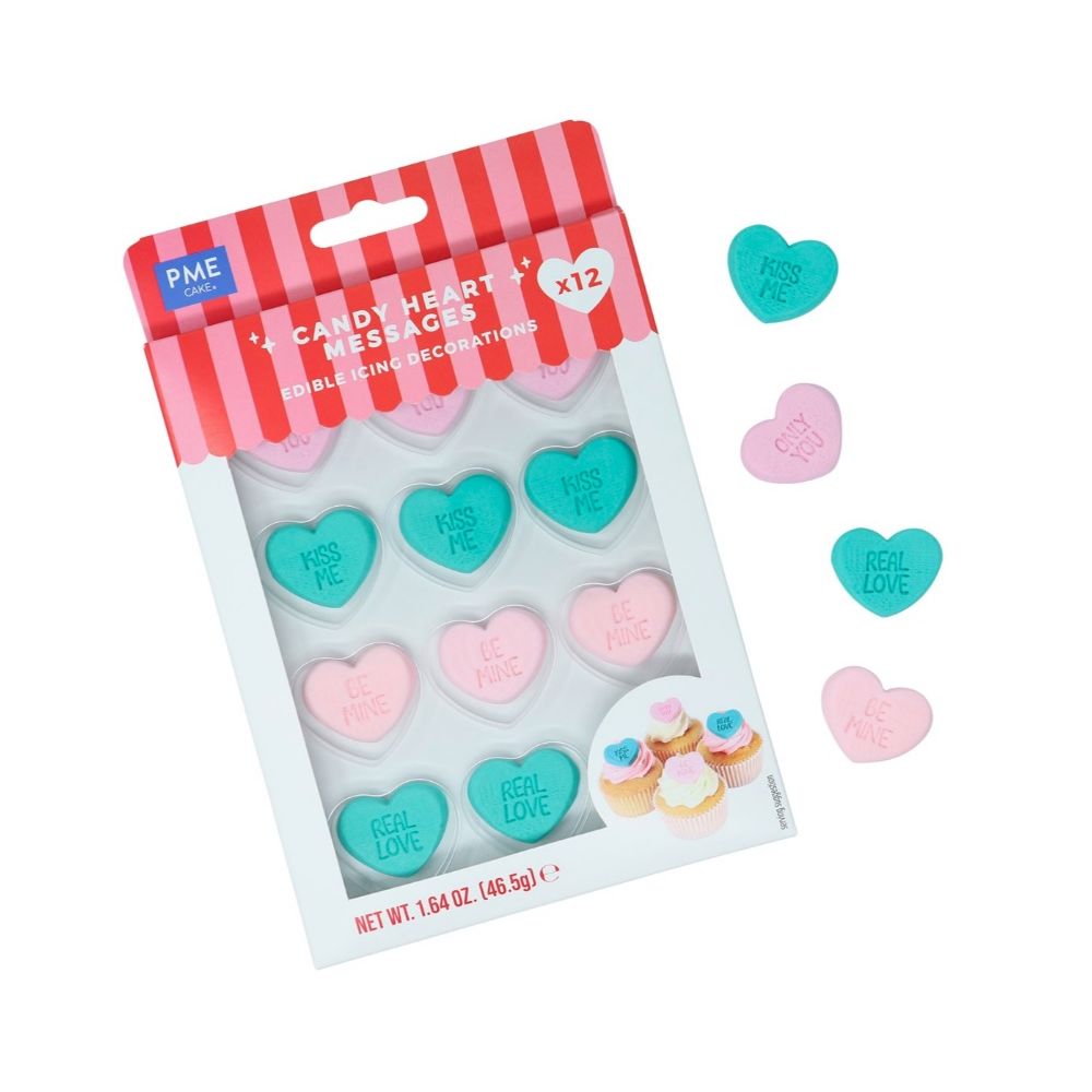 Ozdoby cukrowe walentynkowe Candy Hearts - PME - 12 szt.
