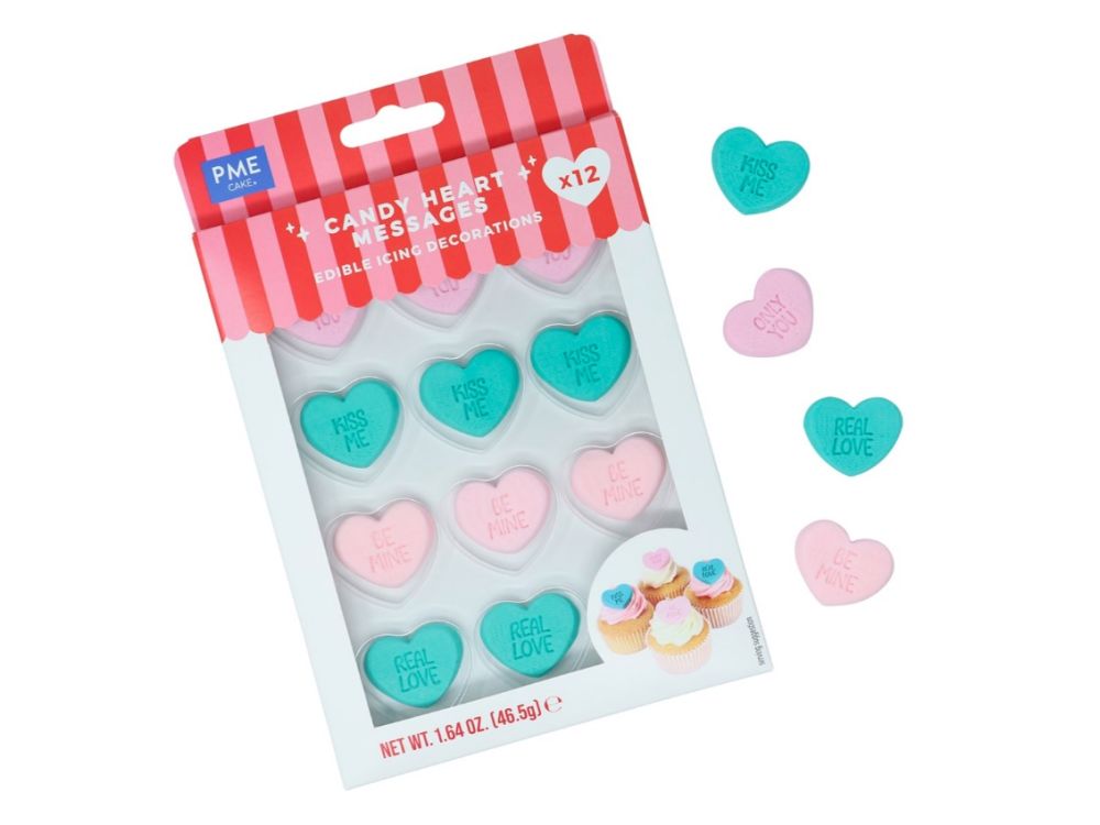 Valentine's Day sugar decorations Candy Hearts - PME - 12 pcs.