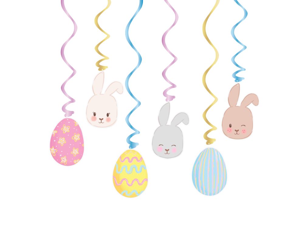Hanging decorations swirls Easter Eggs and Bunnies - 6 pcs.