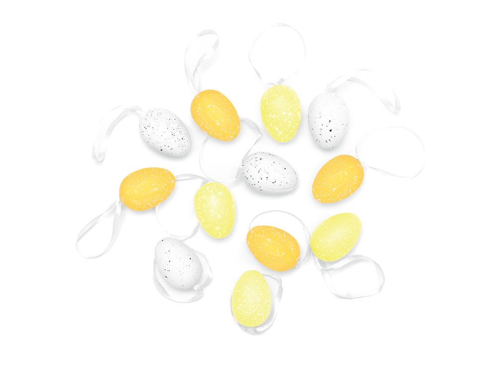 Dekoracje wiszące wielkanocne Jajka - żółty mix 12 szt.