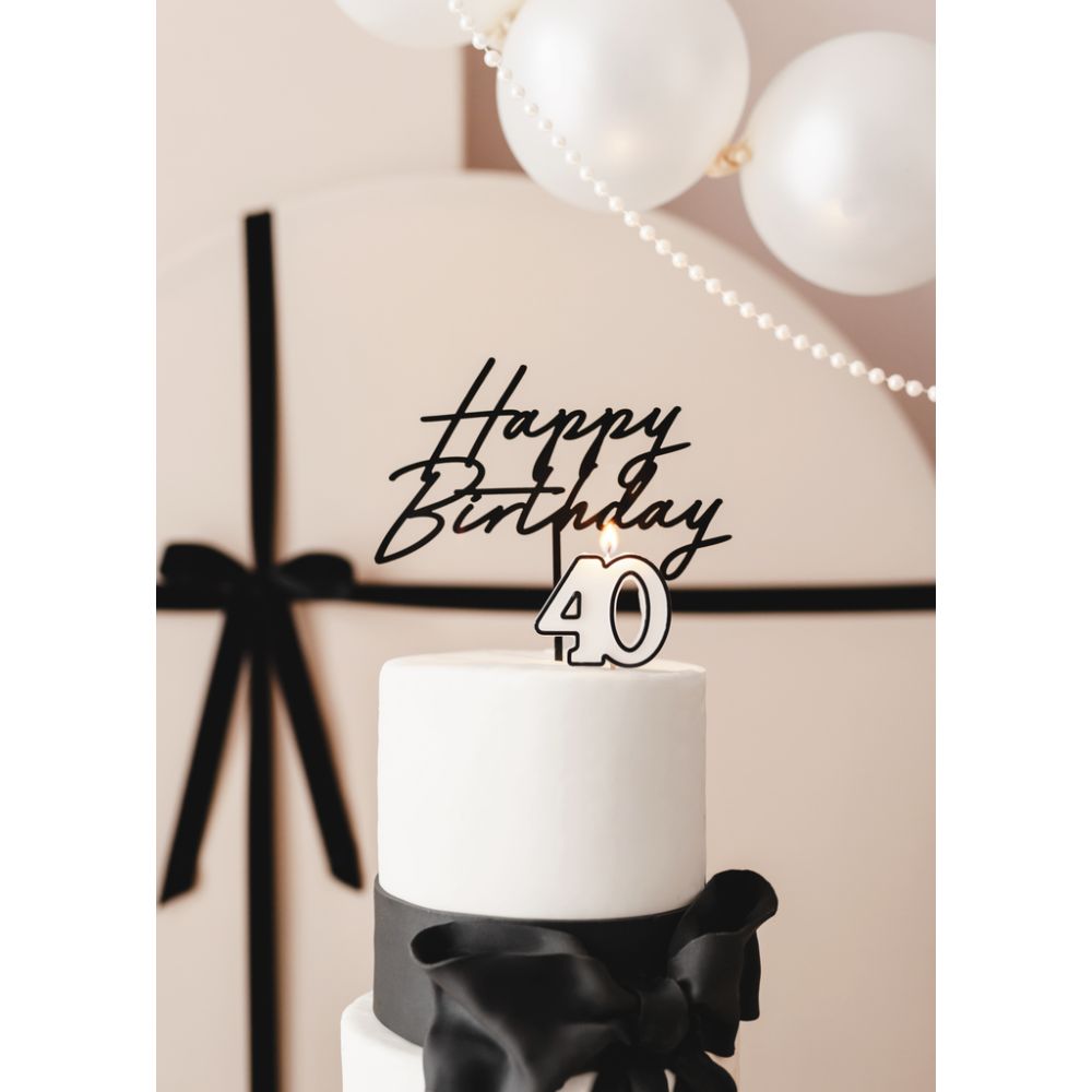 Birthday candle - PartyDeco - number 40, white and black