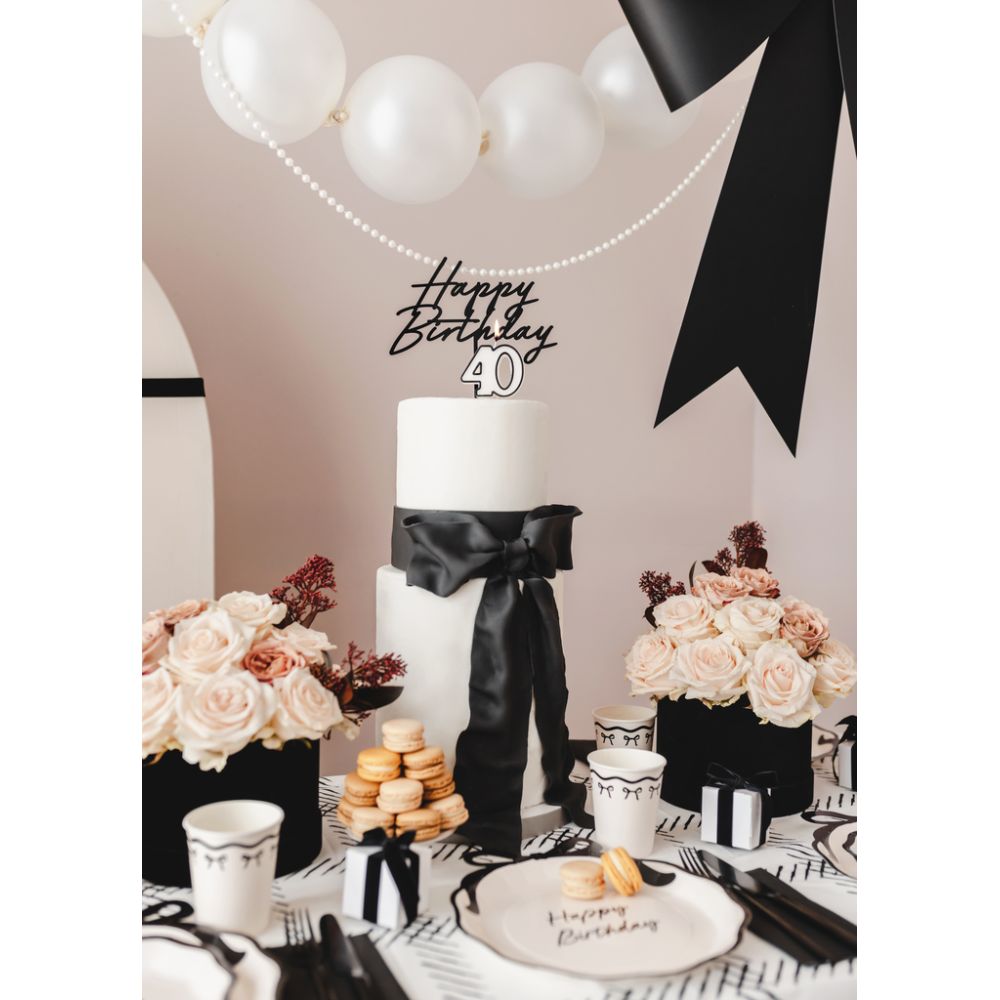 Birthday candle - PartyDeco - number 40, white and black