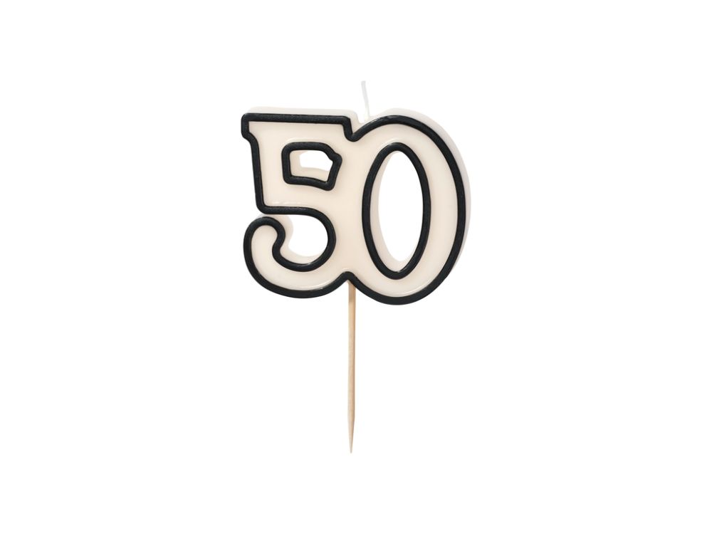 Birthday candle - PartyDeco - number 50, white and black