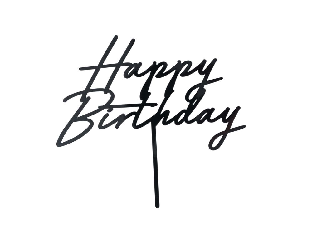 Acrylic Cake Topper Happy Birthday - PartyDeco - Black, 16.5 cm