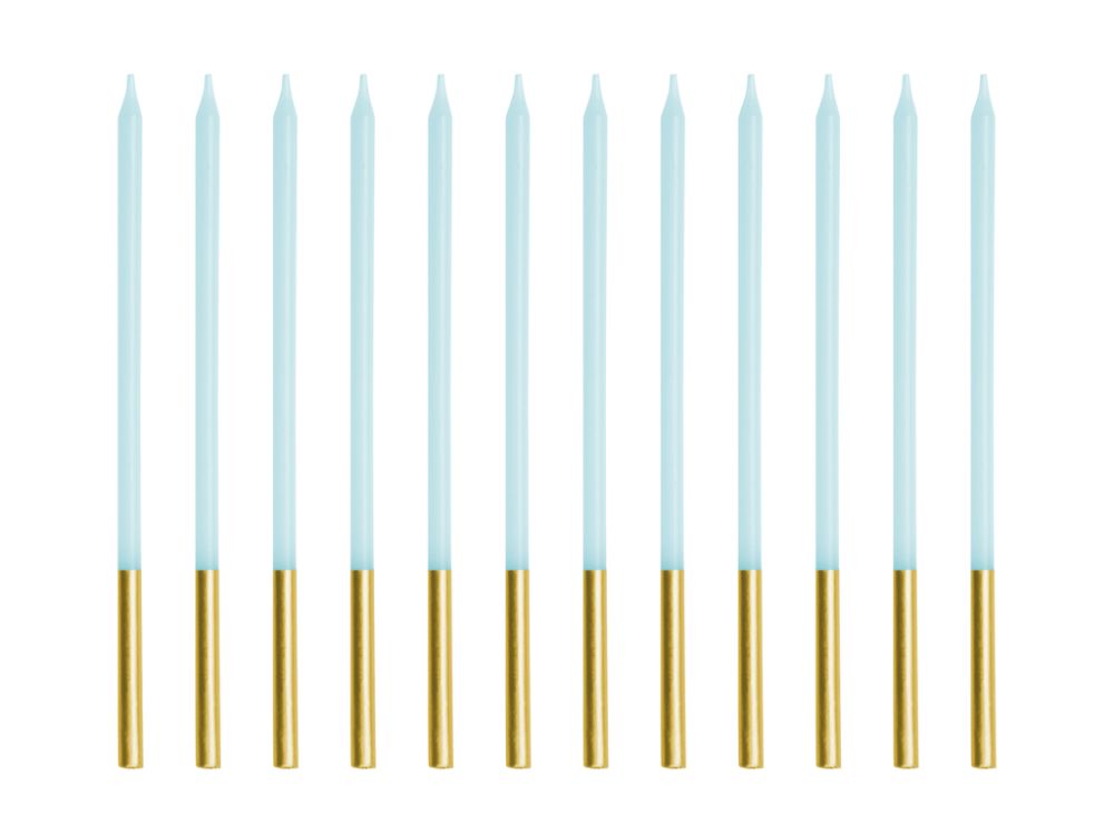 Birthday candles smooth - PartyDeco - Light Blue, 14 cm, 12 pcs.