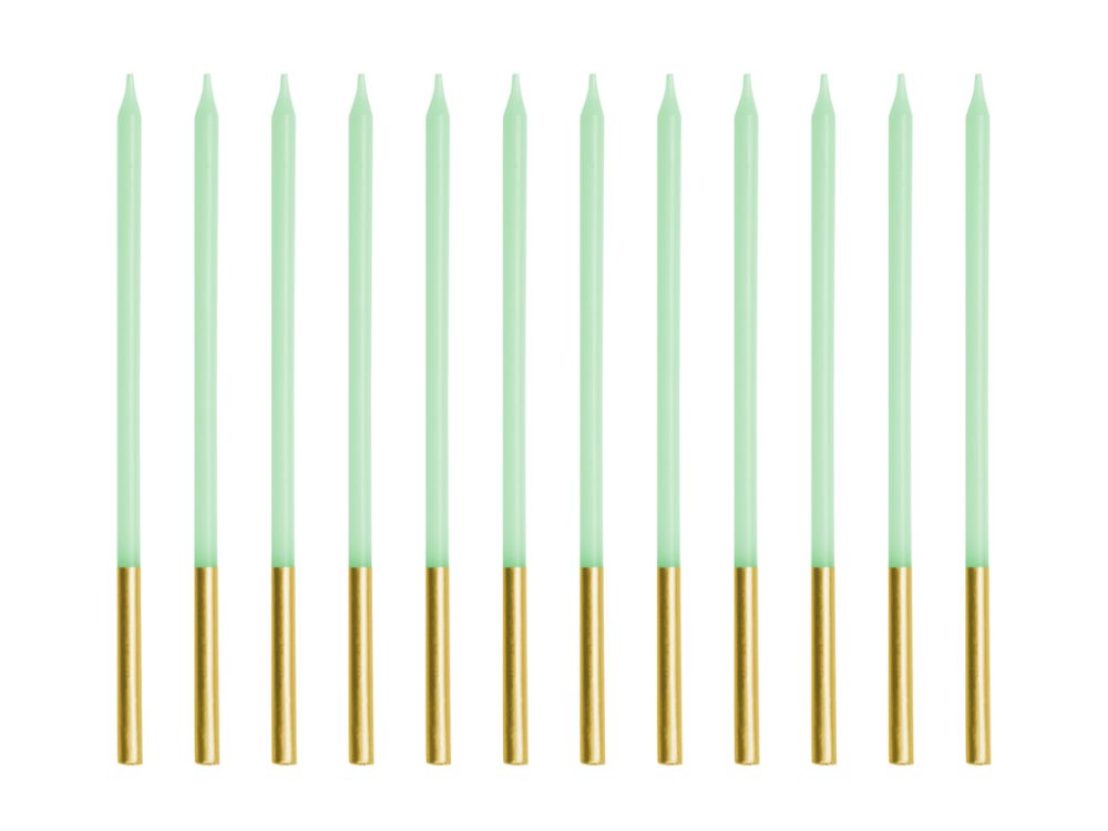 Birthday candles smooth - PartyDeco - Light Green, 14 cm, 12 pcs.