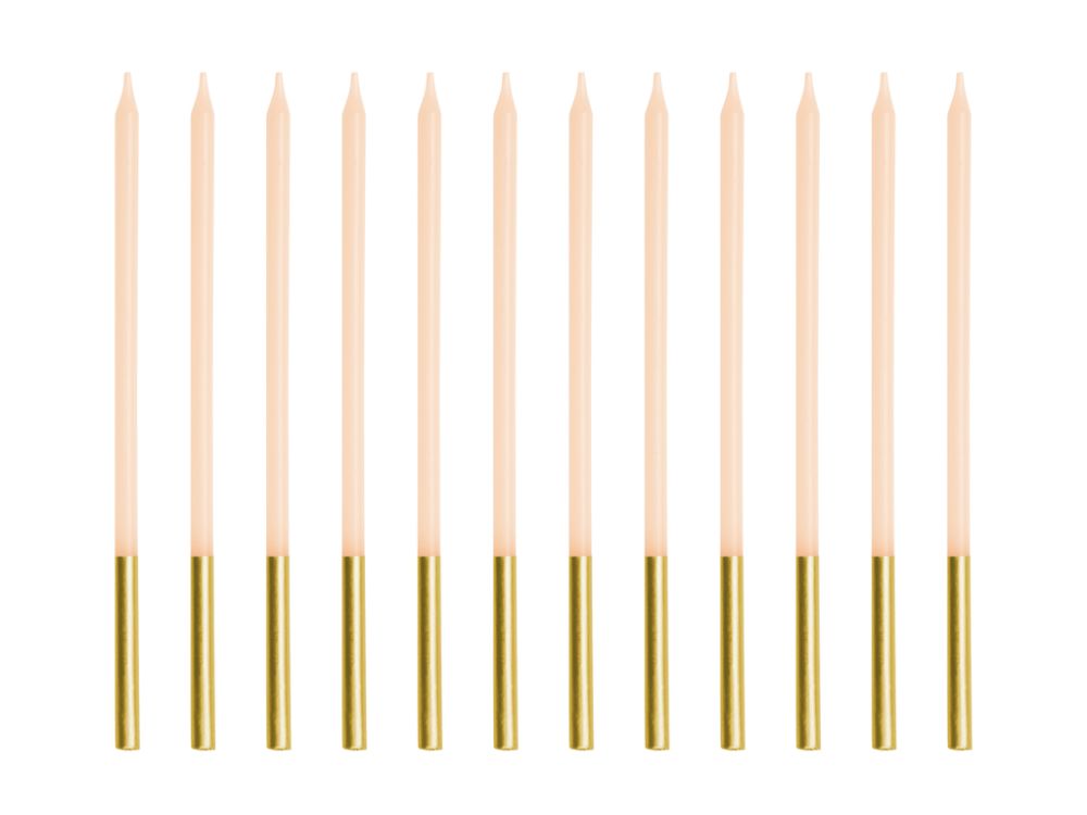 Świeczki urodzinowe gładkie - PartyDeco - beżowe, 14 cm, 12 szt.