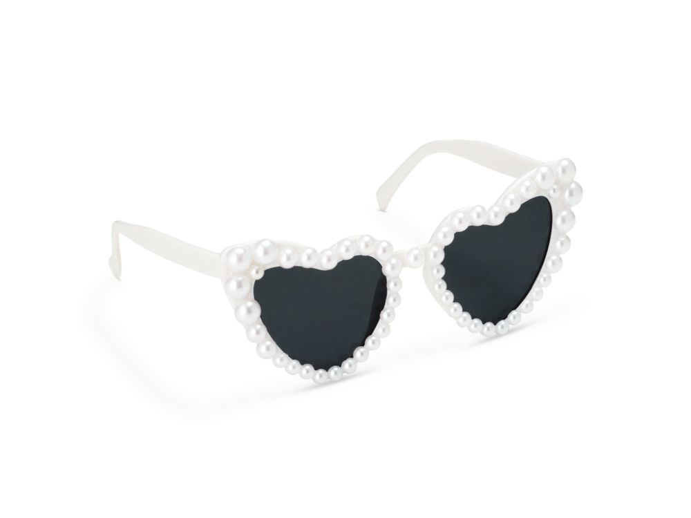 Party glasses Hearts with pearls - PartyDeco - White