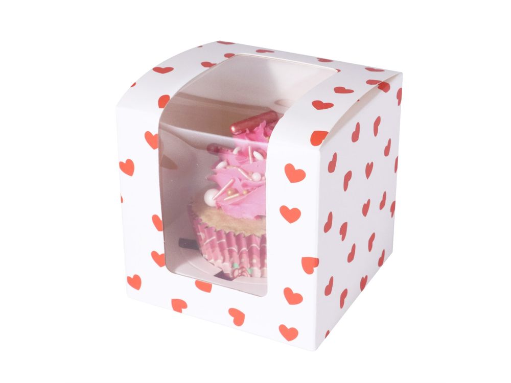 Pudełka na 1 muffinkę z oknem Love Hearts - PME - 4 szt.