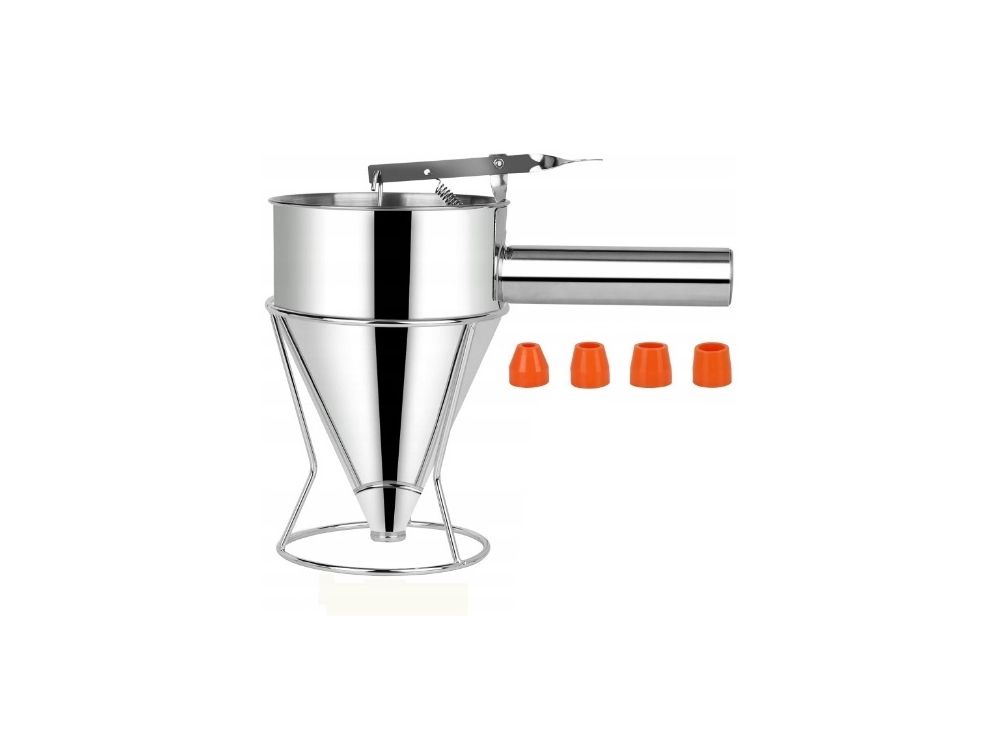 Kitchen funnel dispenser for pancake batter with stand