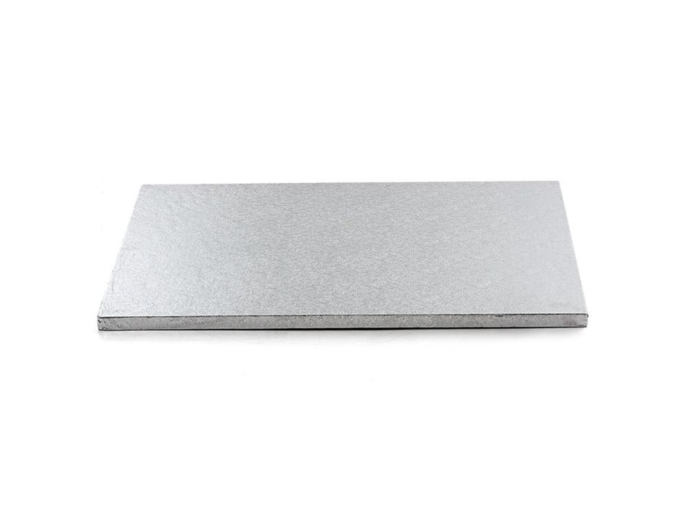 Squared cake base - Decora - thick, silver, 20 x 20 cm