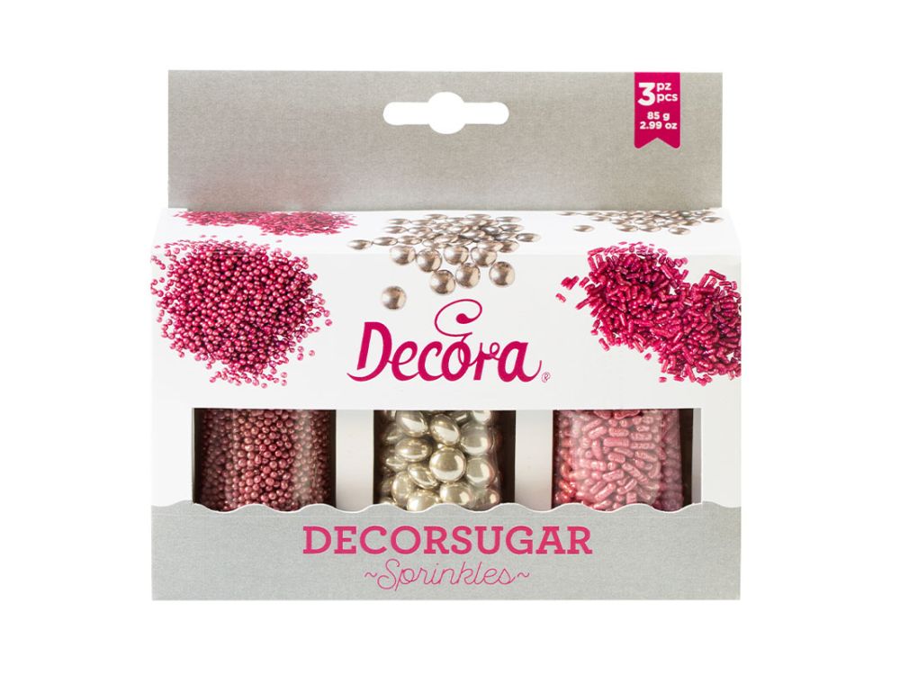 Zestaw posypek cukrowych Silver & Pink - Decora - 85 g