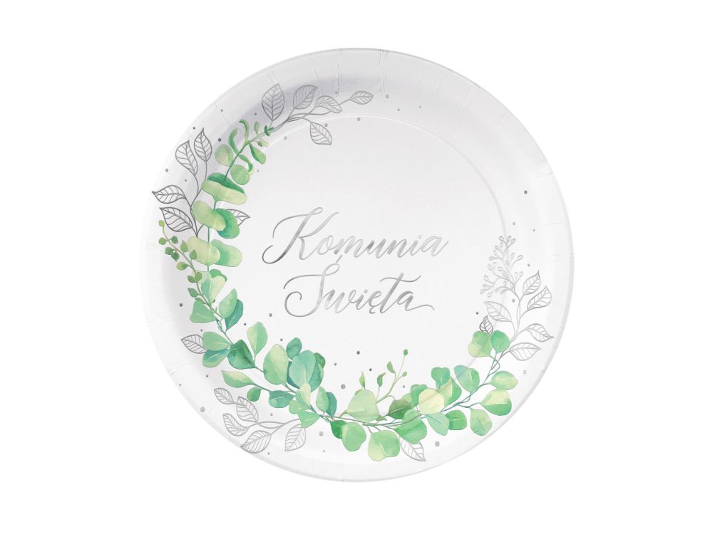 Communion paper plates Eucalyptus - 18 cm, 6 pcs.