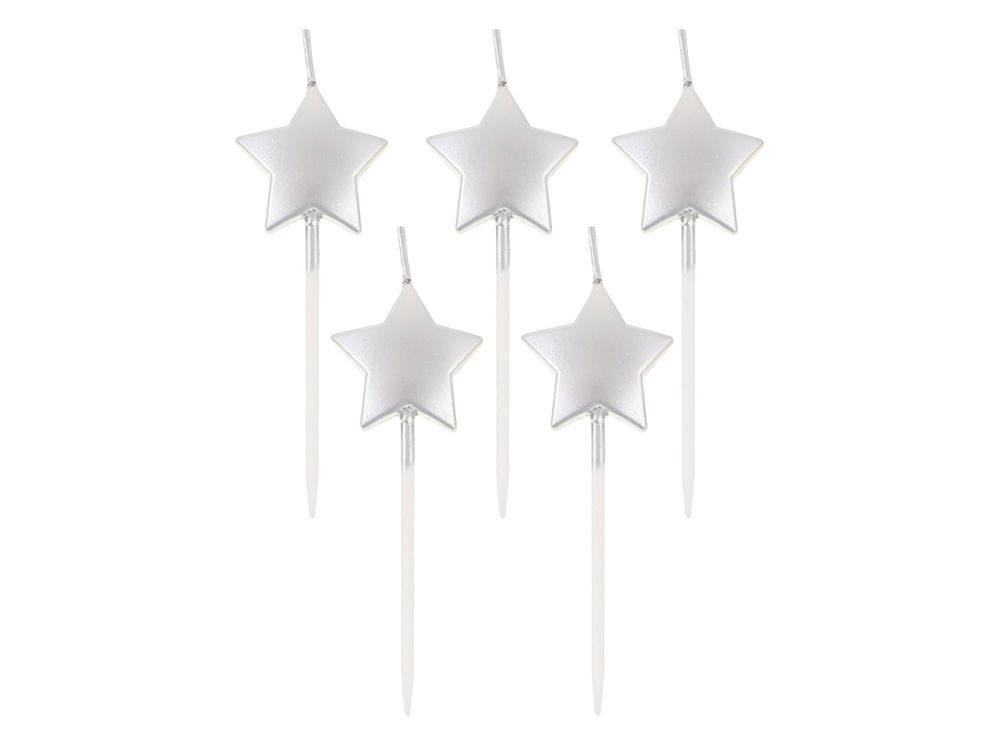 Birthday candles Stars - GoDan - silver, 5 pcs.