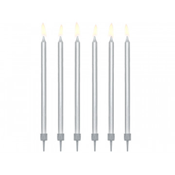 Birthday plain candles - PartyDeco - silver, 12,5 cm, 12 pcs.