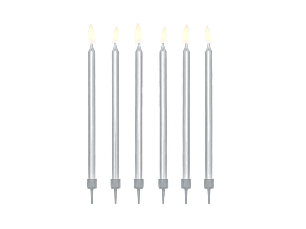 Birthday plain candles - PartyDeco - silver, 12,5 cm, 12 pcs.
