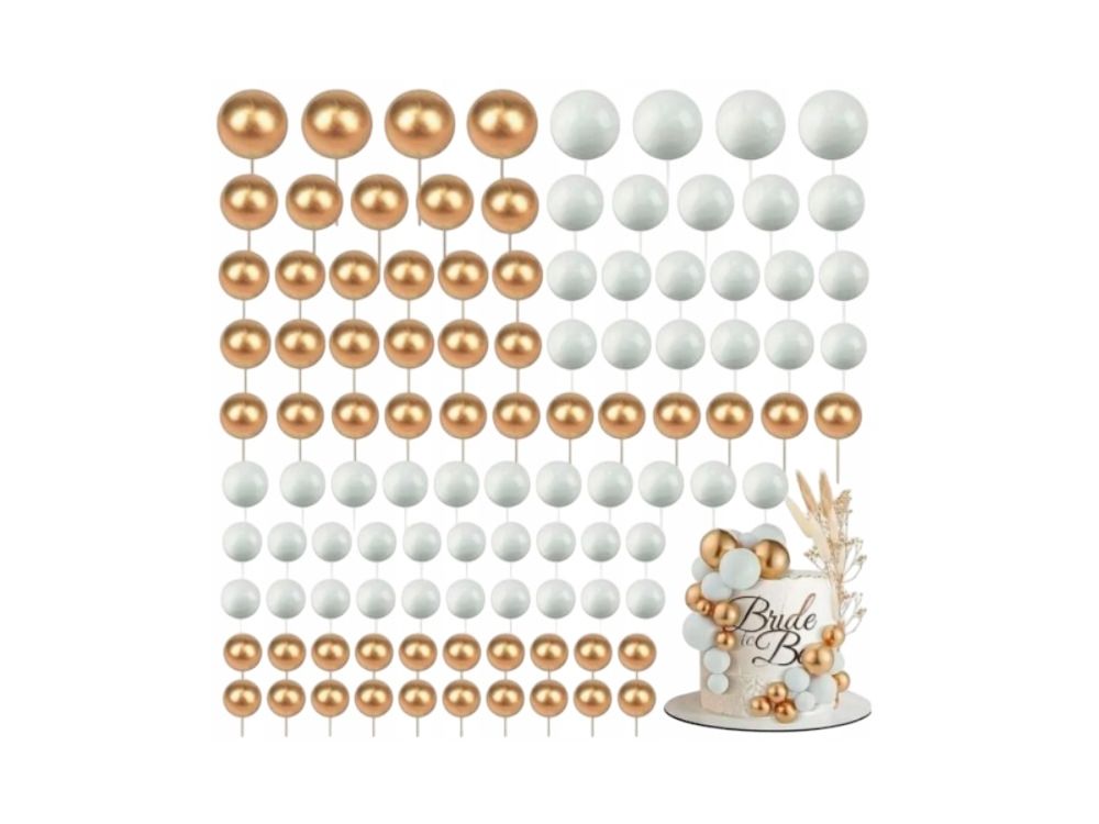 Decorations toppers on the peak Balls - White and Gold, 108 pcs.
