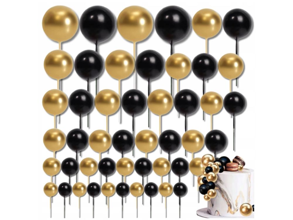Decorations toppers on the peak Balls - Black and Gold, 108 pcs.