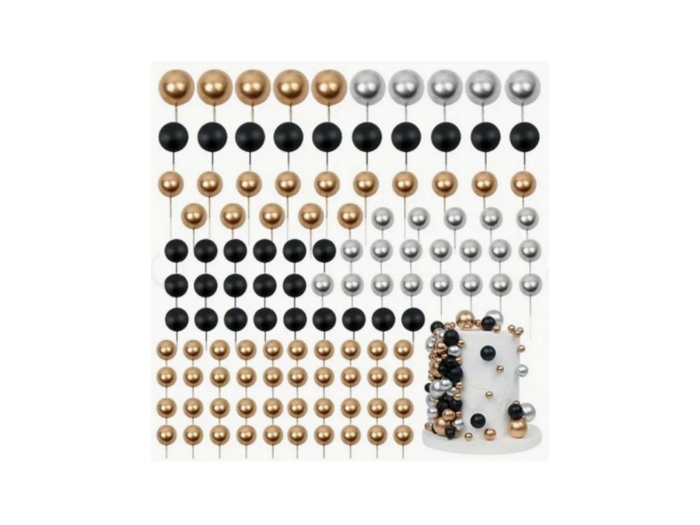 Decorations toppers on the peak Balls - Black-Silver-Gold, 108 pcs.