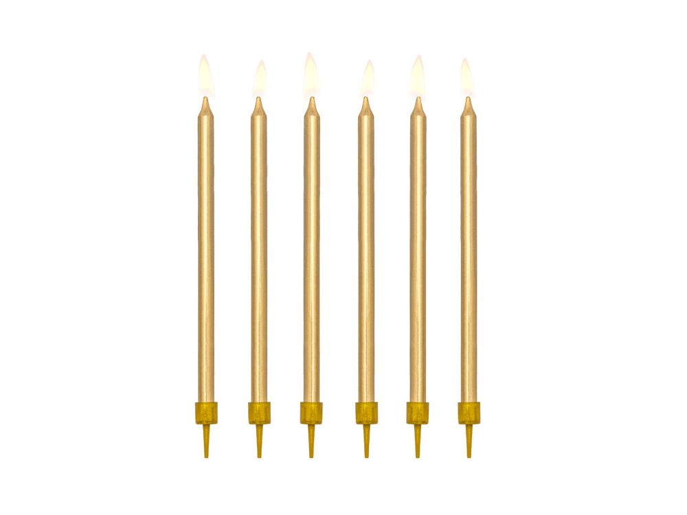 Birthday plain candles - PartyDeco - gold, 12,5 cm, 12 pcs.
