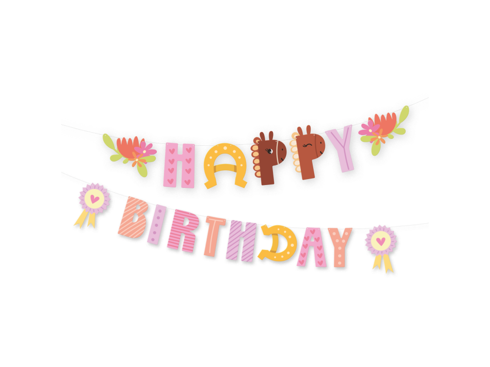 Baner urodzinowy Happy Birthday Koniki - 245 x 22,5 cm