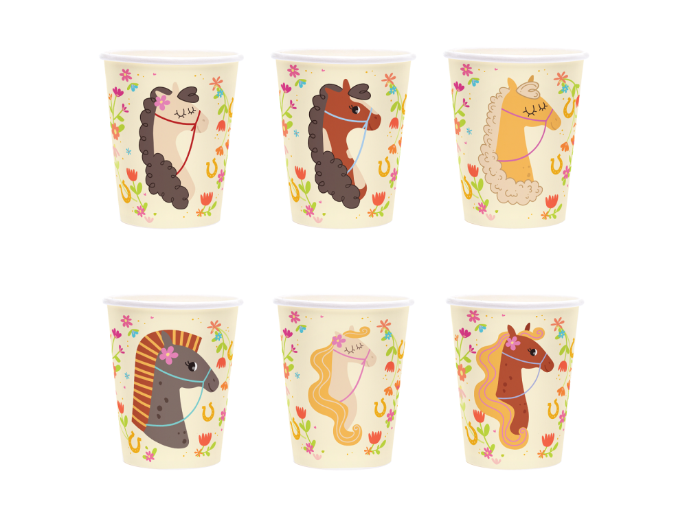 Horse-Themed Paper Cups – 220 ml, set of 6