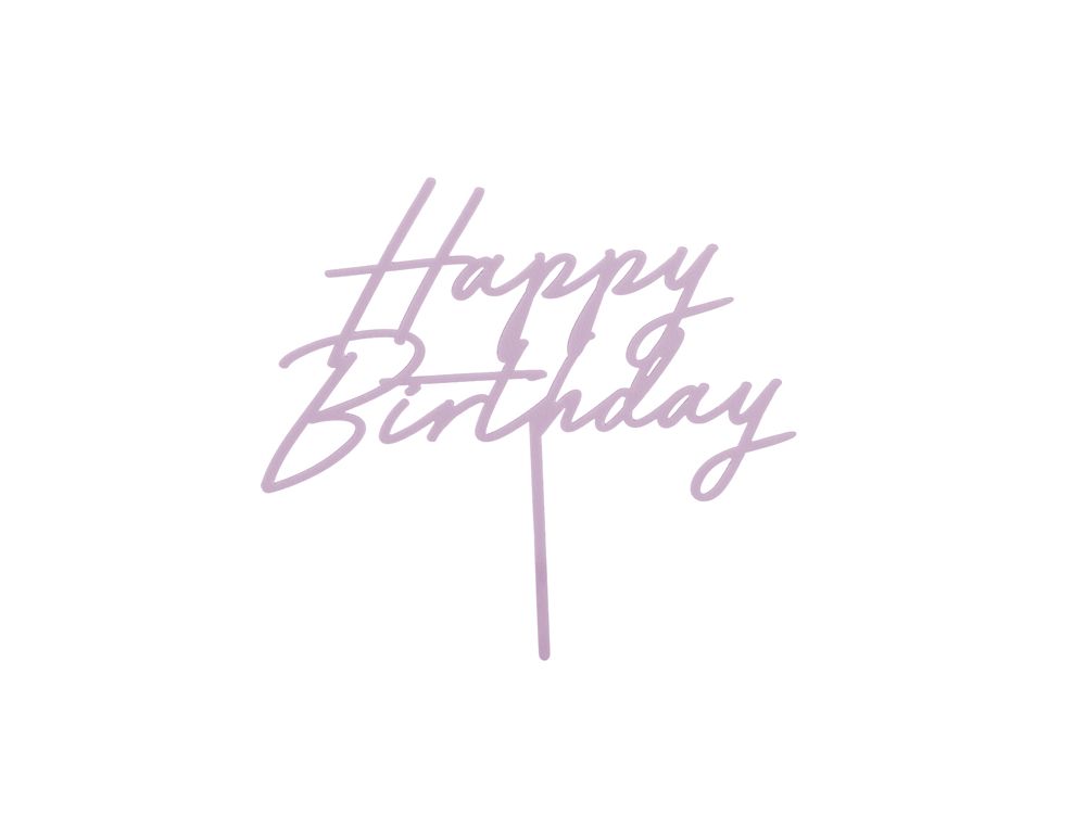 Topper akrylowy na tort Happy Birthday - PartyDeco - fioletowy
