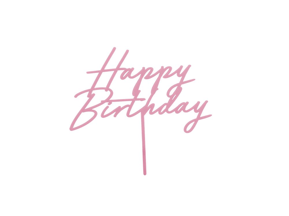 Topper akrylowy na tort Happy Birthday - PartyDeco - różowy