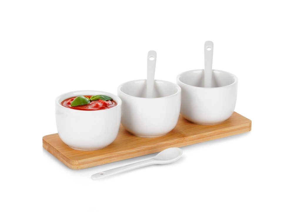 Ceramic White Snack Bowls with Spoons  - Vilde