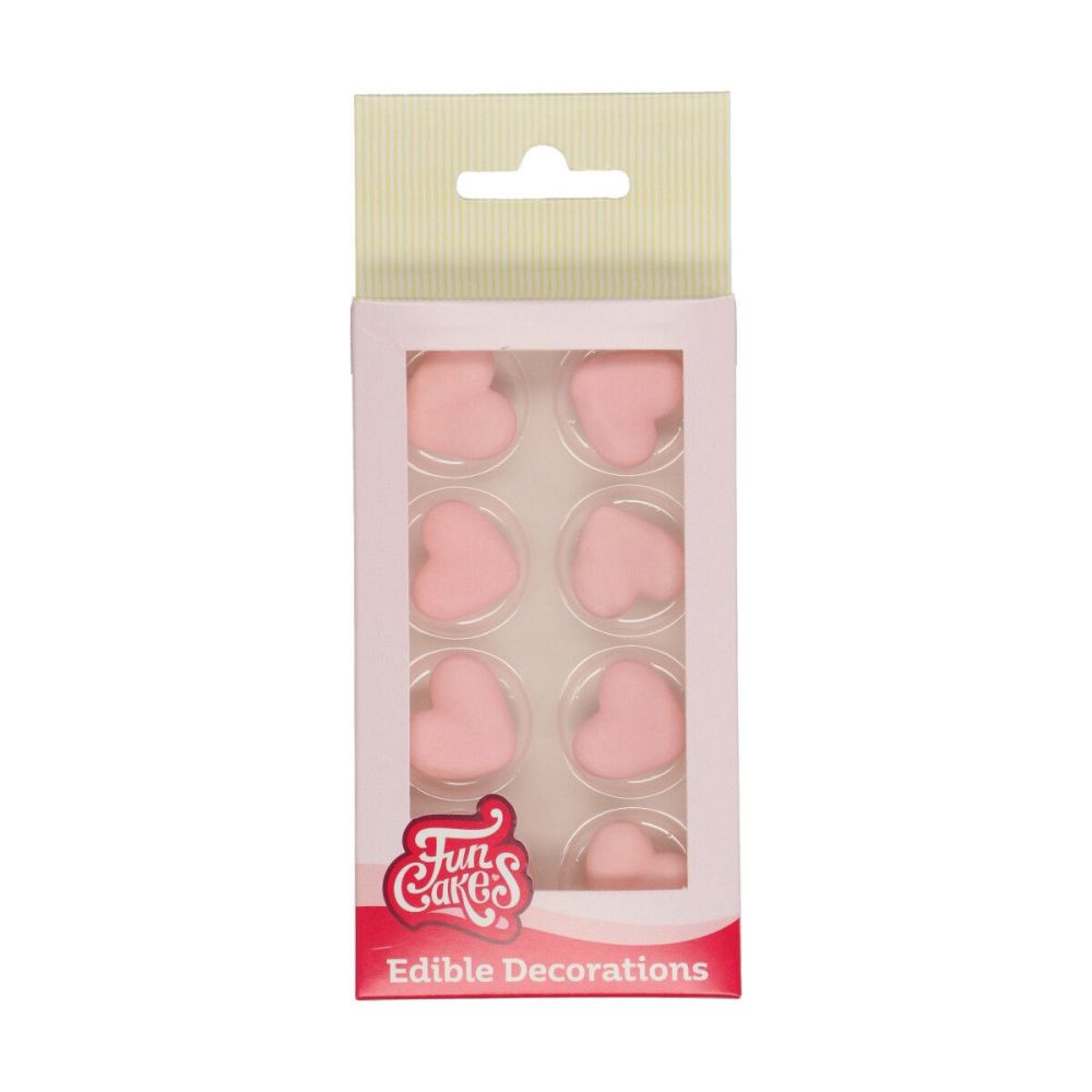 Sugar decorations - FunCakes - pink hearts, 8 pcs
