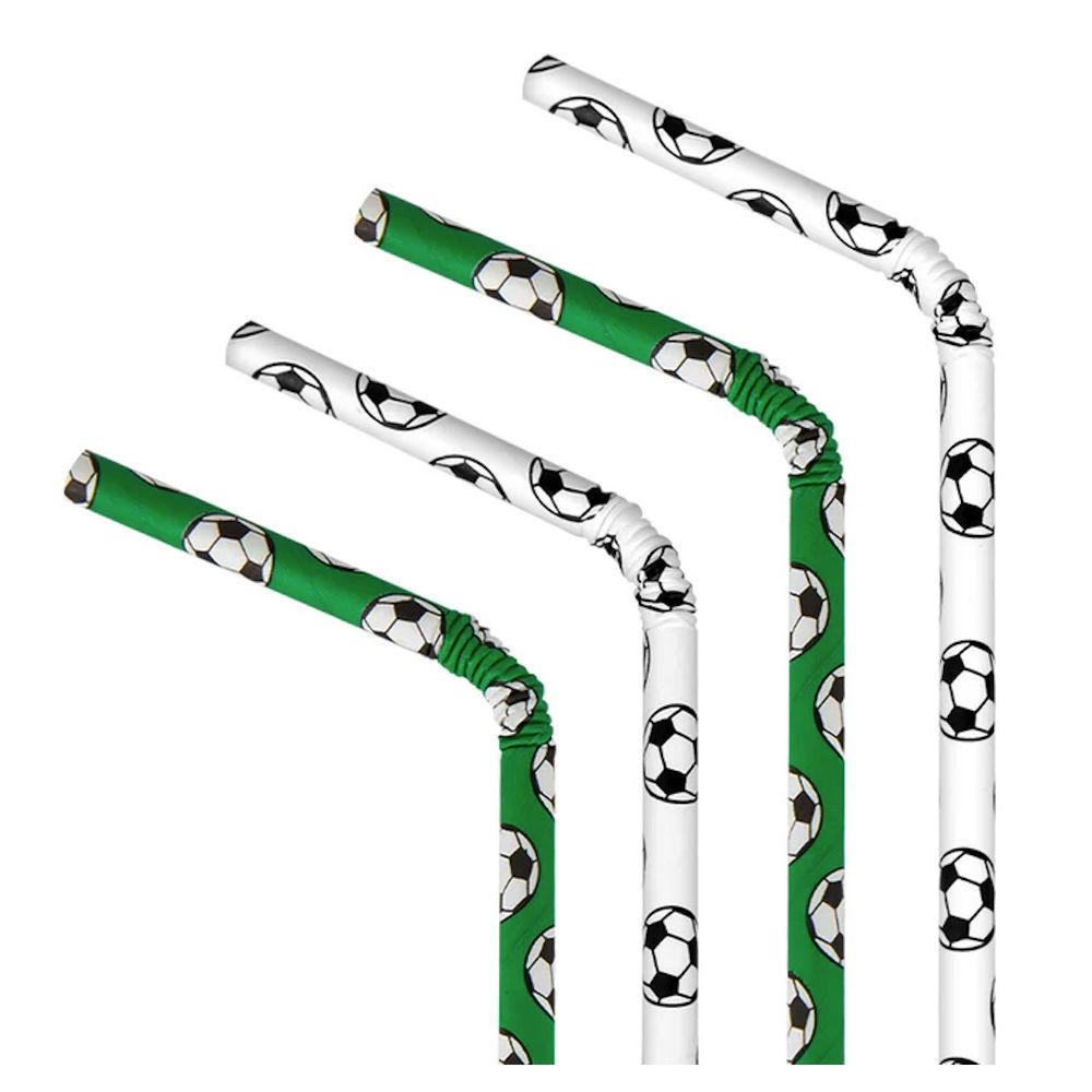 Football-themed paper straws - 19,5 cm, 10 pcs.