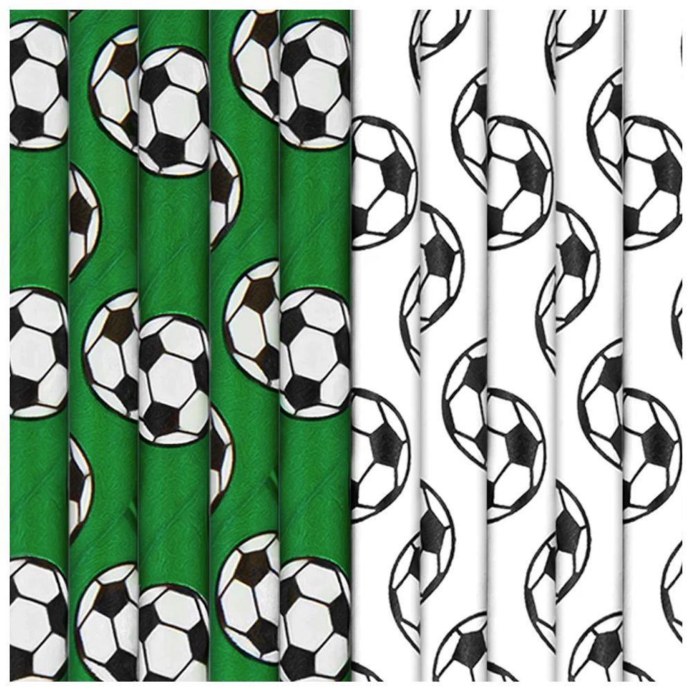 Football-themed paper straws - 19,5 cm, 10 pcs.