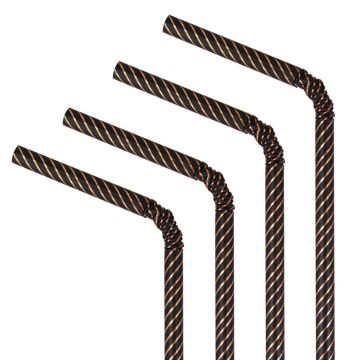 Paper straws with stripes - black and rose gold, 19,5 cm, 10 pcs.