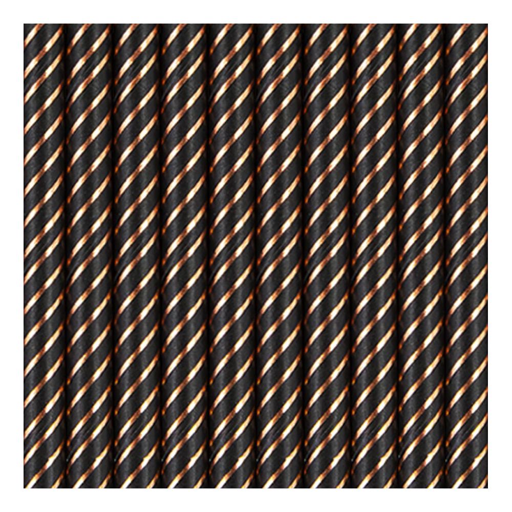 Paper straws with stripes - black and rose gold, 19,5 cm, 10 pcs.