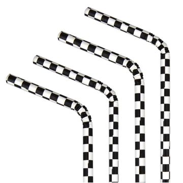 Checkered paper straws - black and white, 19,5 cm, 10 pcs.