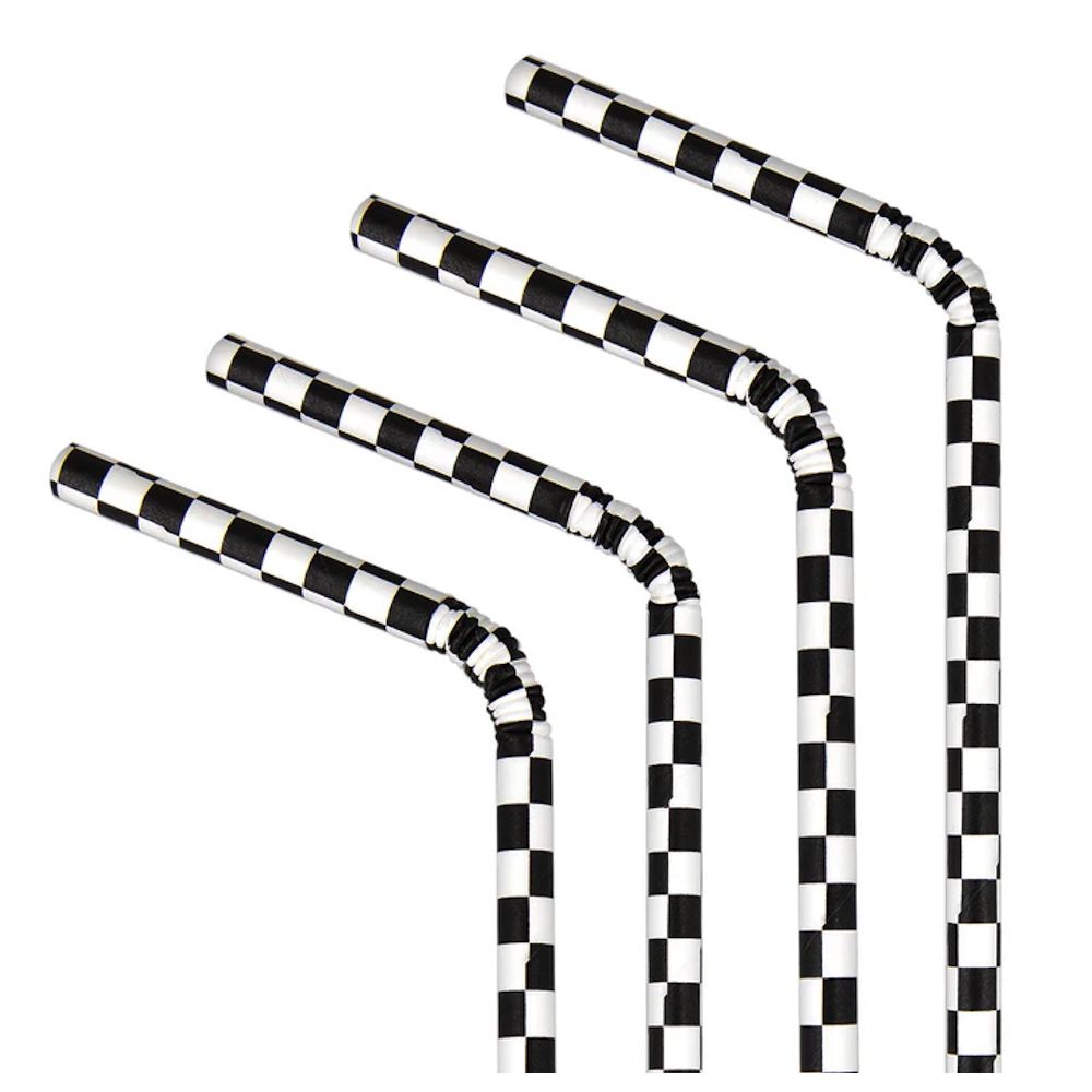 Checkered paper straws - black and white, 19,5 cm, 10 pcs.