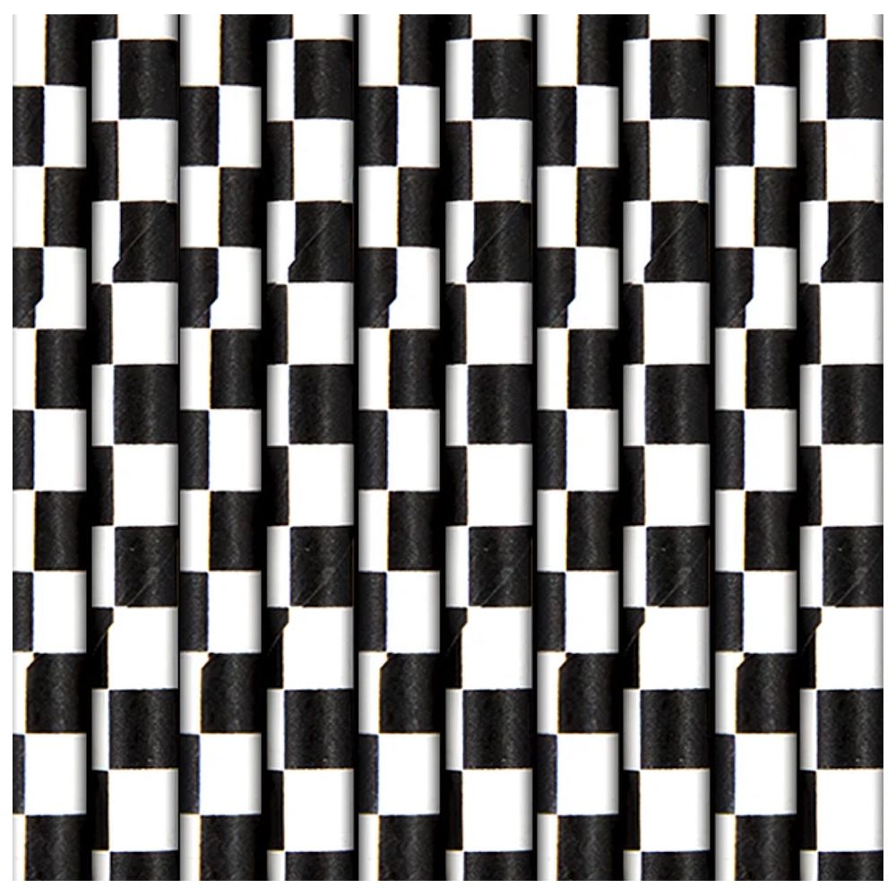 Checkered paper straws - black and white, 19,5 cm, 10 pcs.