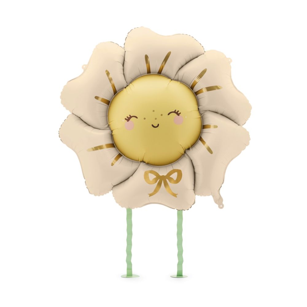 Foil Balloon Happy Flower - PartyDeco - beige, 104 cm