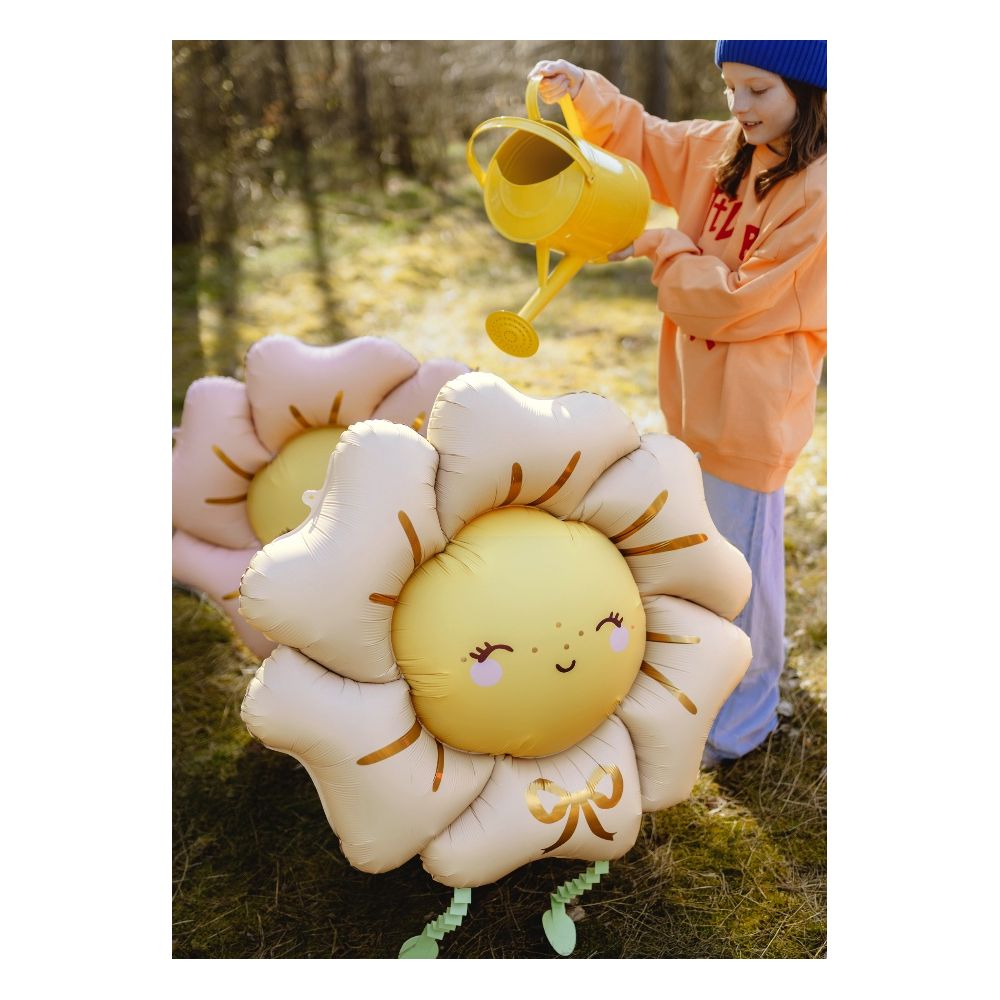 Foil Balloon Happy Flower - PartyDeco - beige, 104 cm