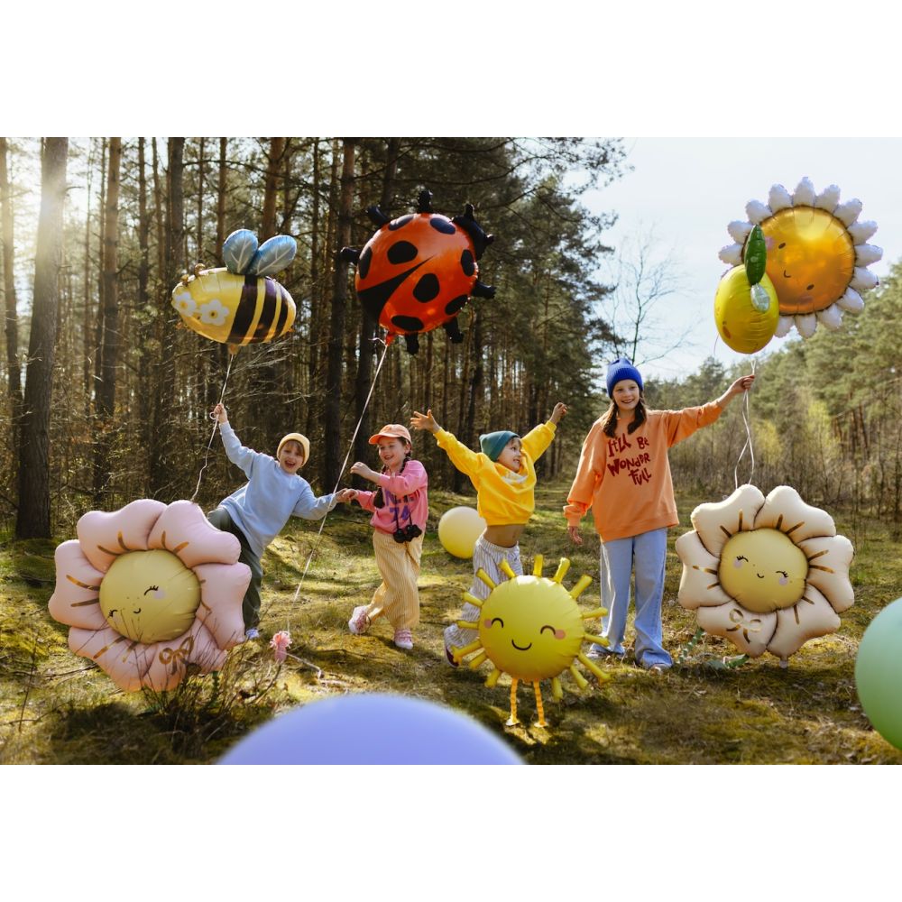Foil Balloon Happy Flower - PartyDeco - pink, 104 cm