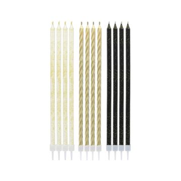 Birthday candles matallic and glitter - GoDan - 12 pcs.
