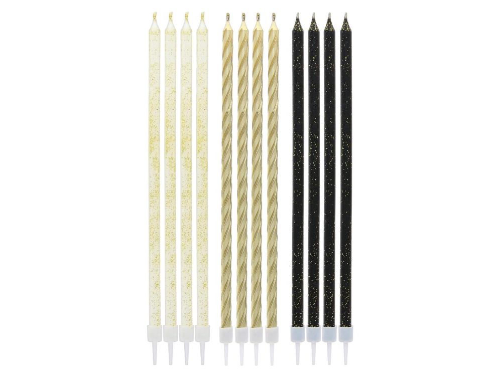 Birthday candles matallic and glitter - GoDan - 12 pcs.