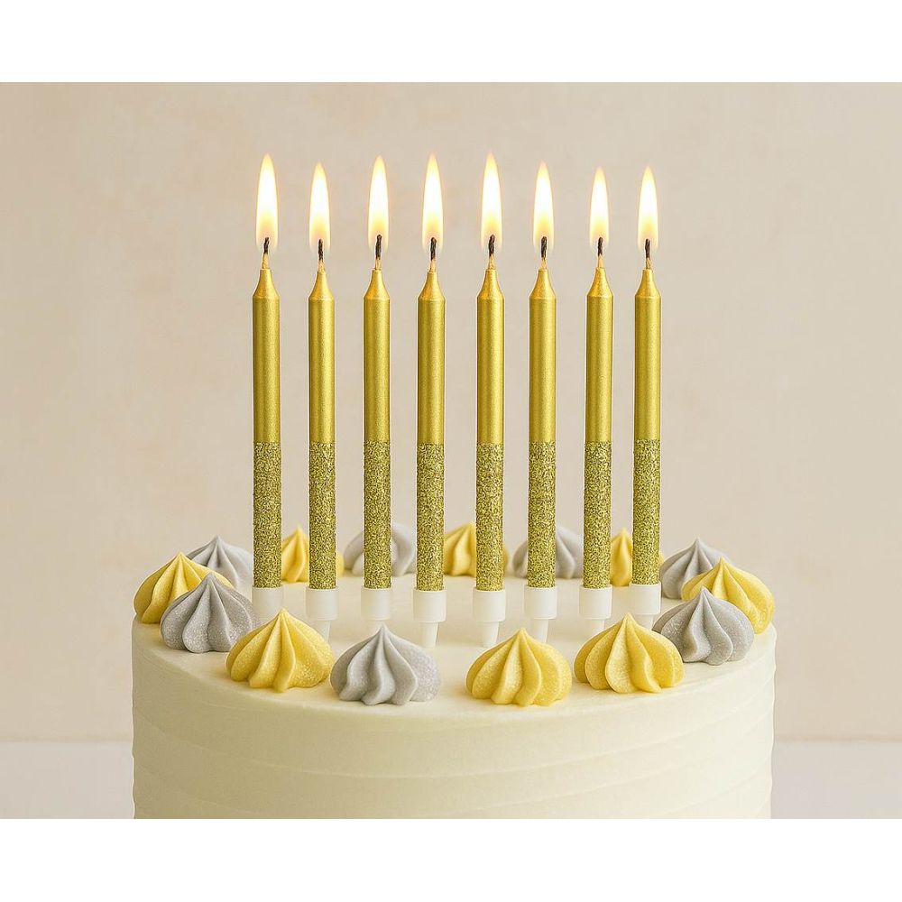 Birthday candles matallic and glitter - GoDan - gold, 8 pcs.