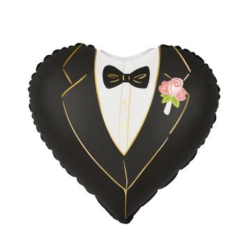 Balon foliowy Serce Pan Młody - PartyPal - czarny, 45 cm