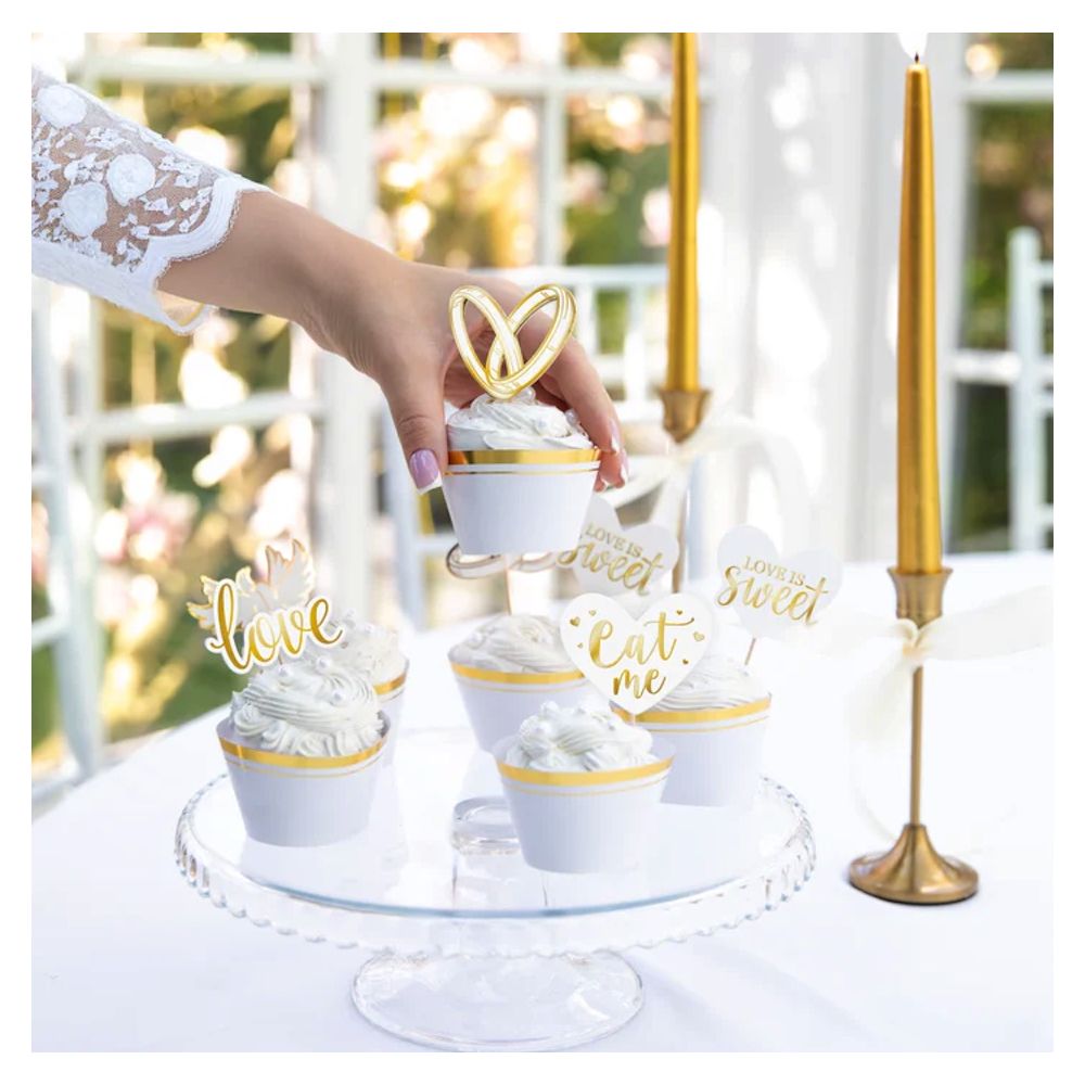Cake toppers Wedding - white and gold, 12 pcs